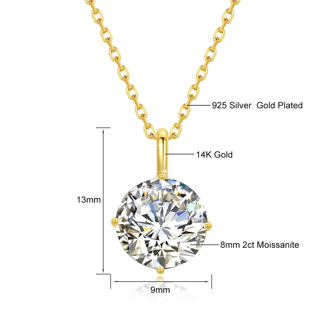 Szjinao 100% Real 14k Gold Moissanite Necklace For Women 6.5mm 1.0ct D Color AU585 K Gold Luxury Pendant Certificated Wholesale