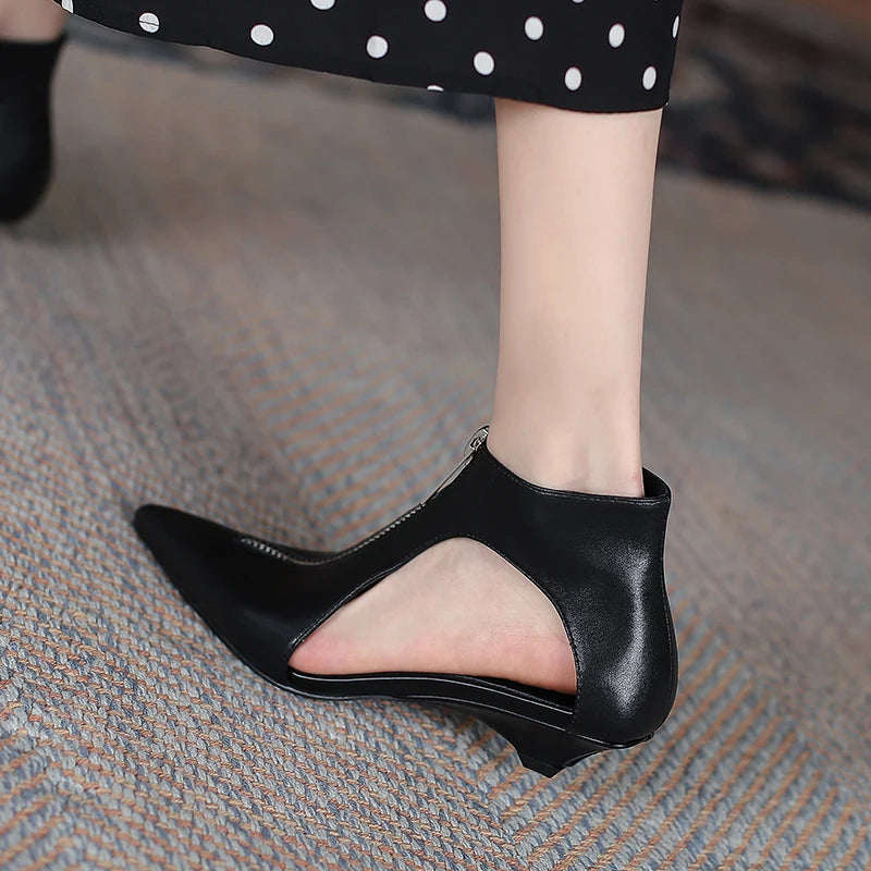 Original Design 2025 Spring Leather Women's Casual Black White Summer Boots Trendy Fashion Boots High Heels Zipper Shoes Woman