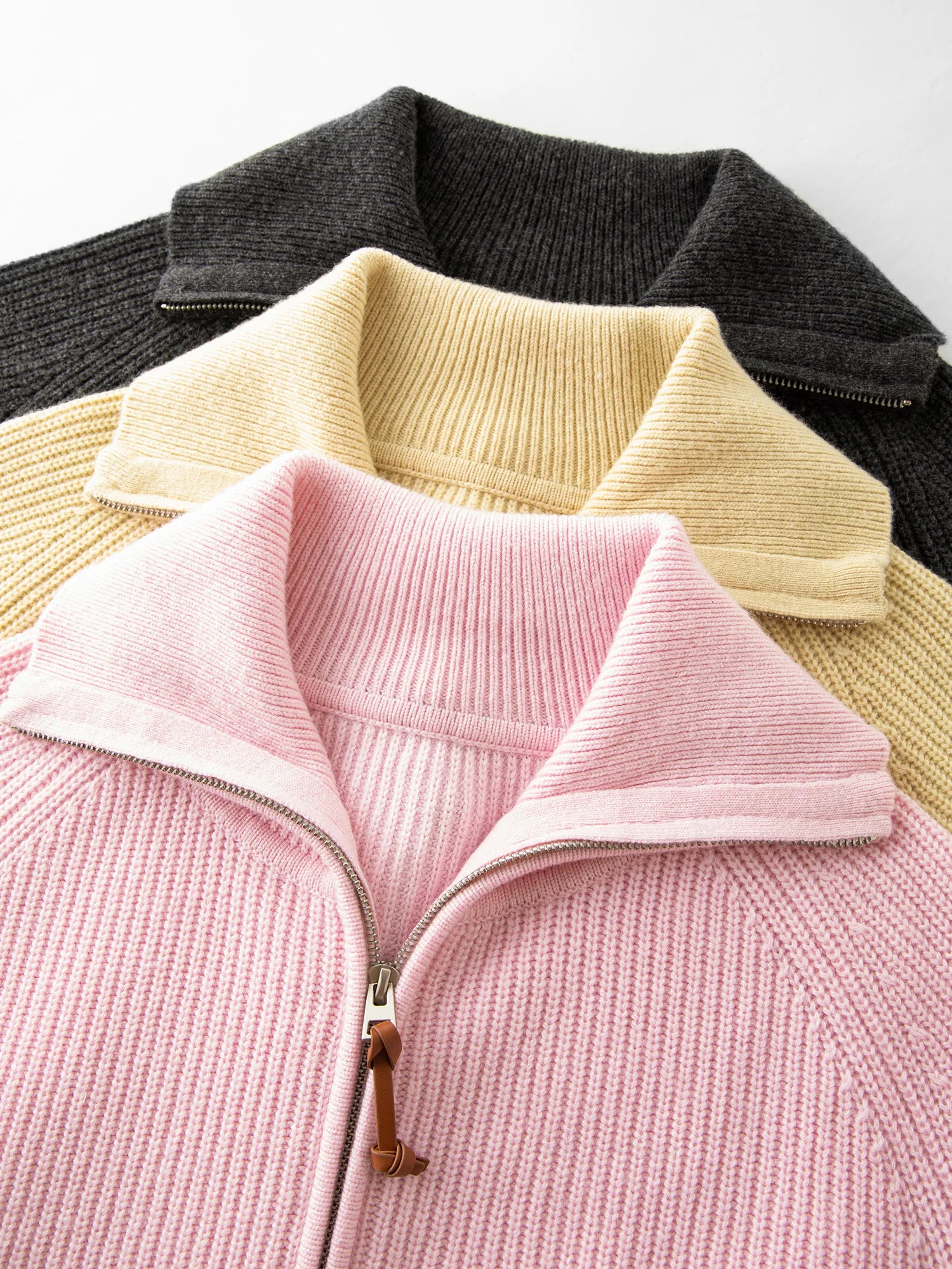 FSLE Autumn Sweater Women Loose Fit Wool Blend Knit Cardigan Fall Winter 2025 New Style Zipper Front Outerwear Top for Casual