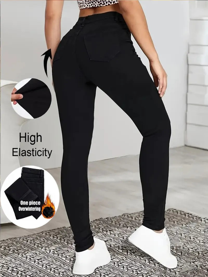Women's high waisted basic black jeans, versatile and simple casual tight pencil pants