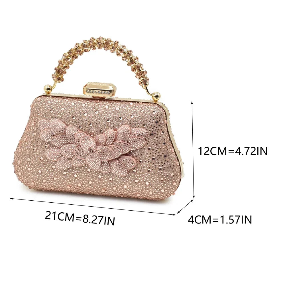 2024 Nigerian Style Rhinestone Medium Heeled Sandals for Women Fashion Wedding Party Shoes and Bags Set with Rhinestone