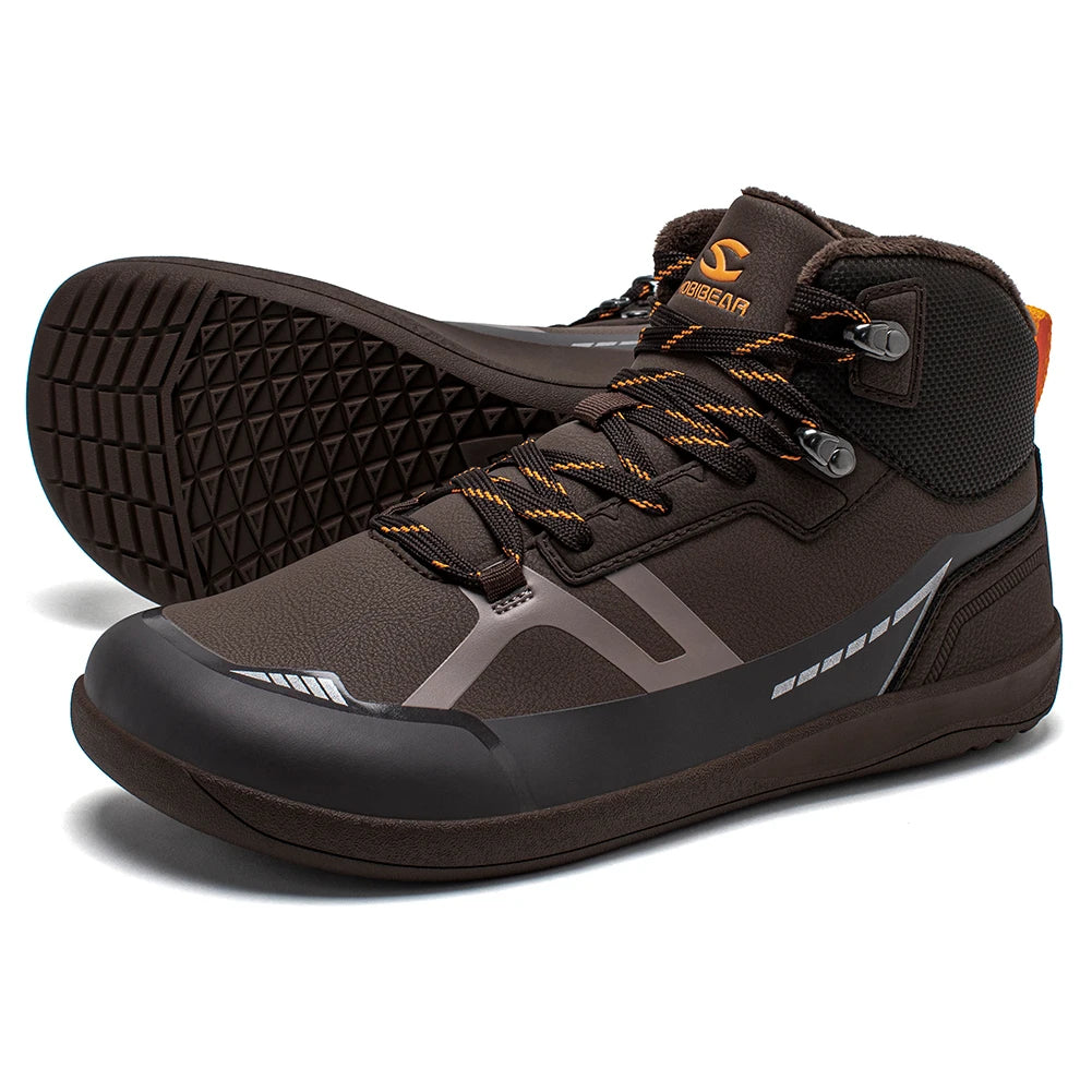 HOBIBEAR Barefoot Faux Fur Lined Ankle Boots Unisex Wide Toe Box Mid-Top Sneakers Outdoor Non-Slip Running Shoes