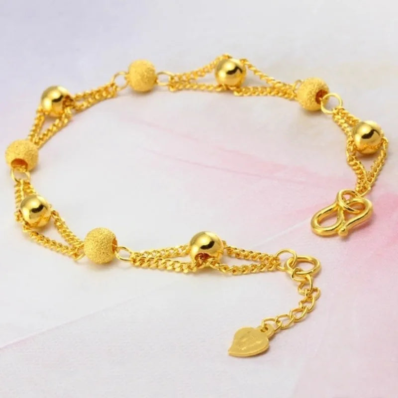 Fashion Gold Color Round Bracelet Chain for Women Girls 2024 New Small Beads Bracelets Luxury Party Jewelry Anniversary Gifts