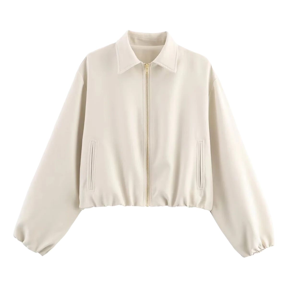 HH 2025 Autumn Street Fashion Solid Bomber Jackets Simple Lapel Zipper Fly Long Puff Sleeves With Pockets Women's Casual Coats