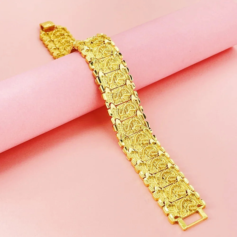 24K Gold AU999 2CM Dragon Bracelet Men - Premium 2CM gold, auspicious dragon, for business & important events