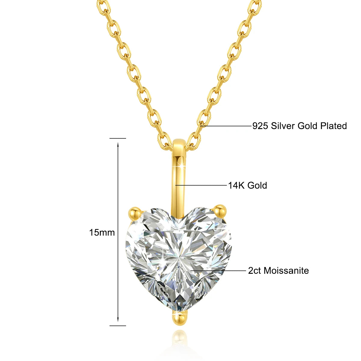 Real 14K Gold Moissanite Stud Earrings Heart Shape Pendant Necklace Au585 Diamond Jewelry Set for Women Engagement Romantic Gift