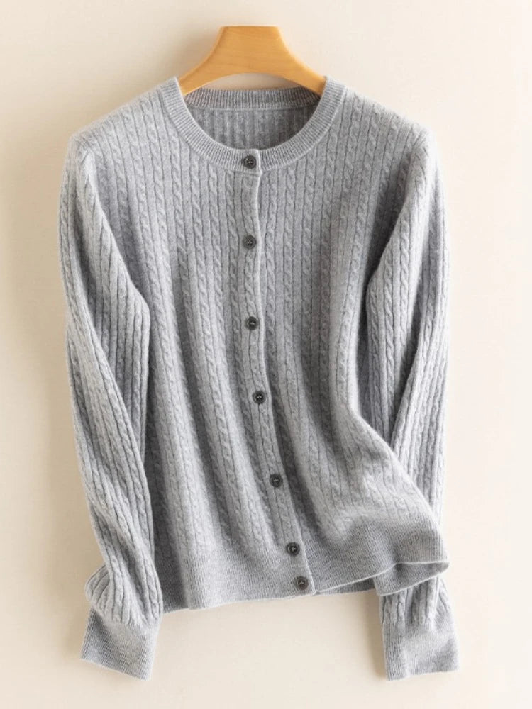 2025 Autumn Winter O Neck Cardigan Women Sweater New Casual Versatile Tops Solid Long Sleeve Single Breasted Cable Knit Sweater