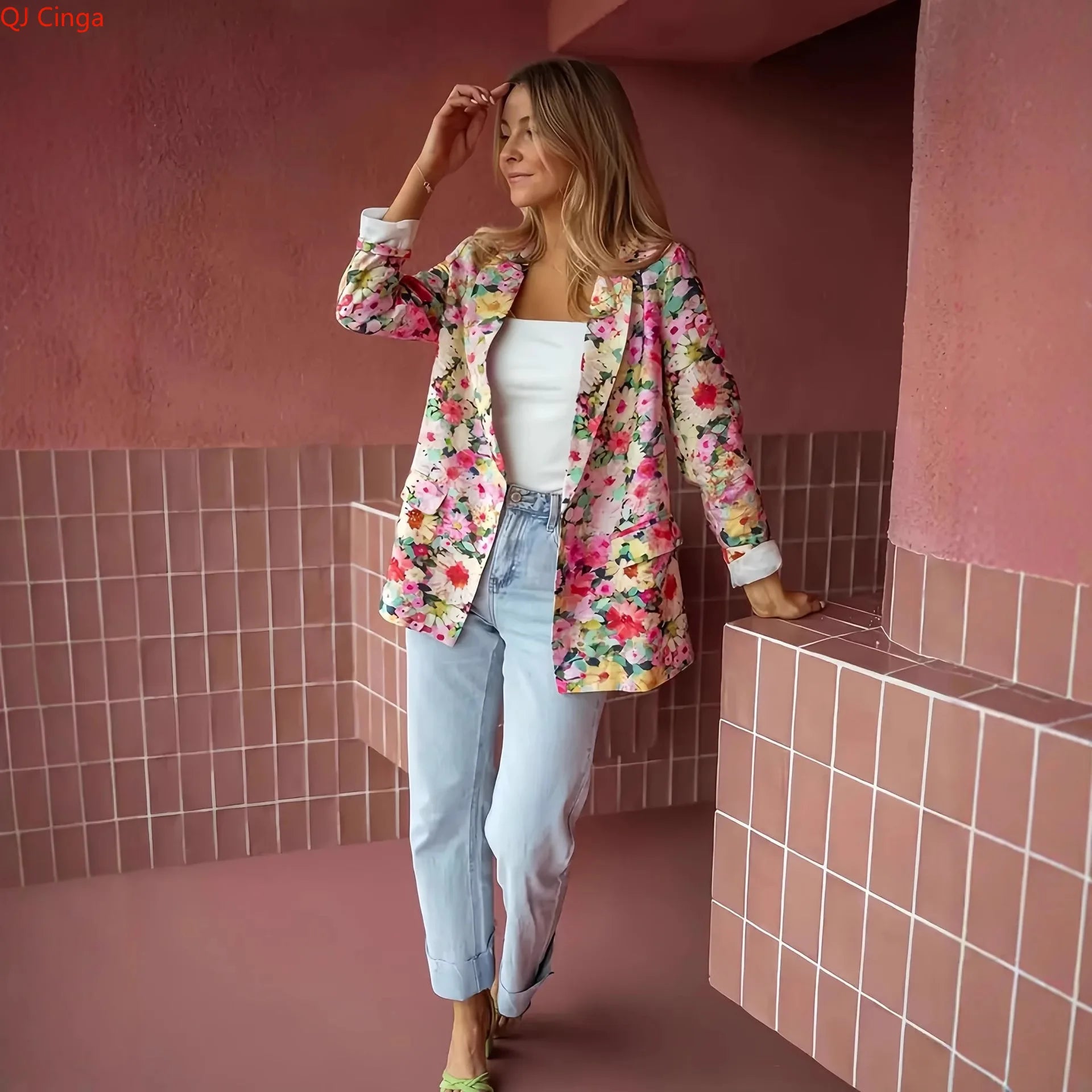 Fall New Arrival Women's Printed Blazer Jacket Stylish Slim-Fit Outerwear Asian Sizes Coat S-XXL