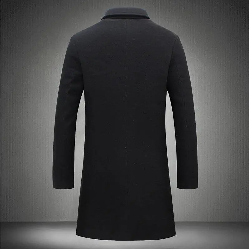 Woolen Coat Men's Long Solid Color Autumn Winter Woolen Coat Warm Youth Coat Trench Cardigan