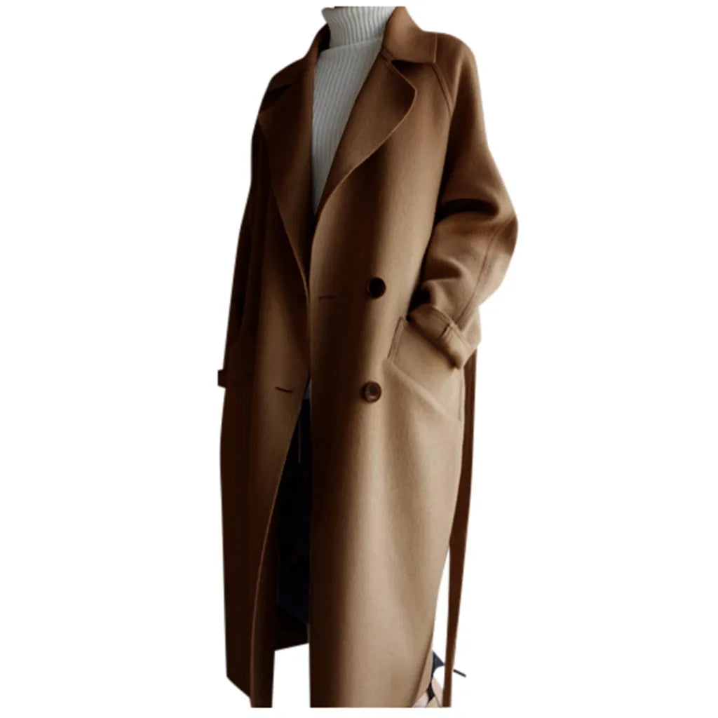 Winter Women'S Jacket Womens Oversize Lapel Cashmere Wool Blend Belt Trench Coat Outwear Jacket Loose Style High-End Wool Coat