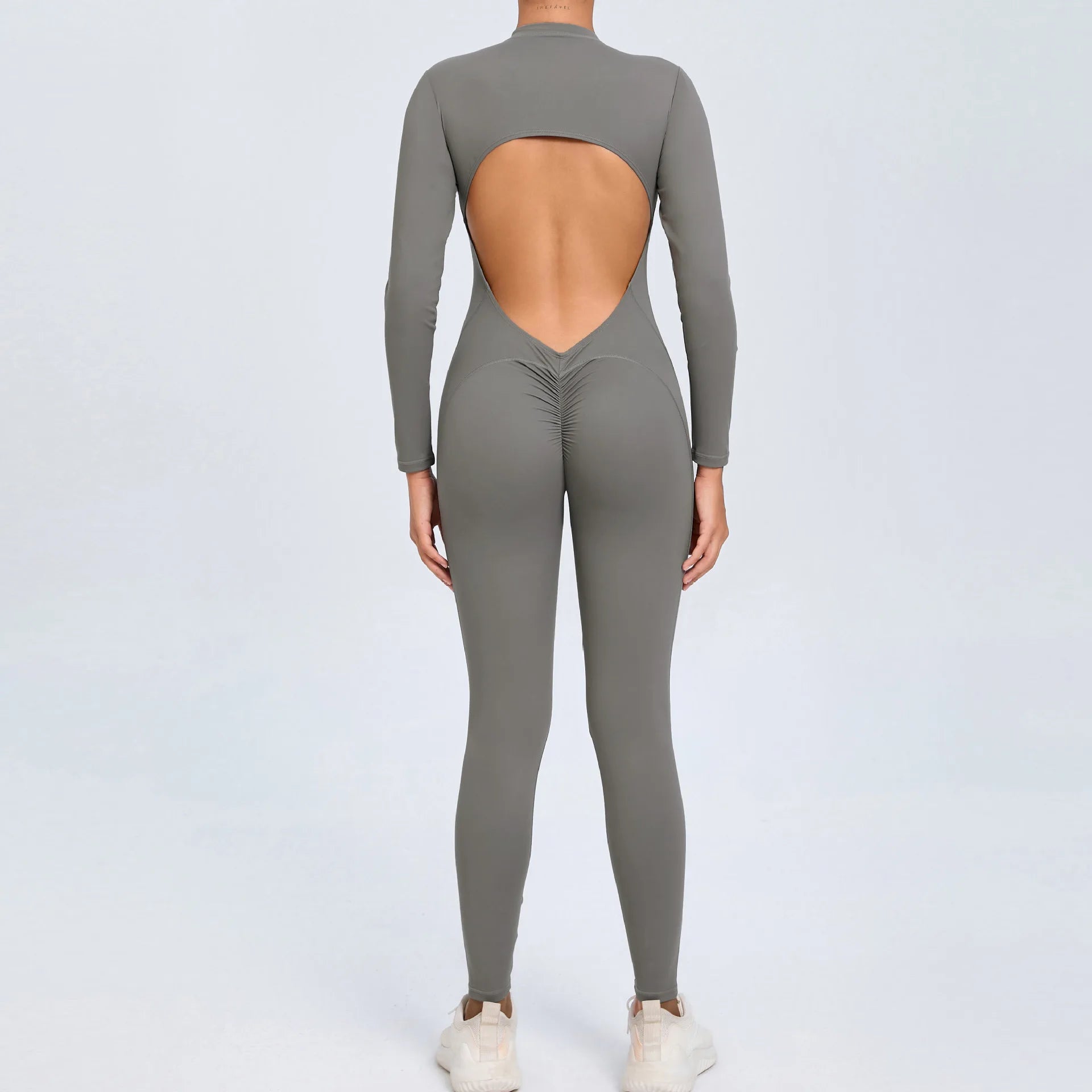 Hearuisavy V Back Sports Jumpsuit Yoga Clothes Rompers Women Long Sleeveles Workout Bodysuits Backless One-piece Suit Female