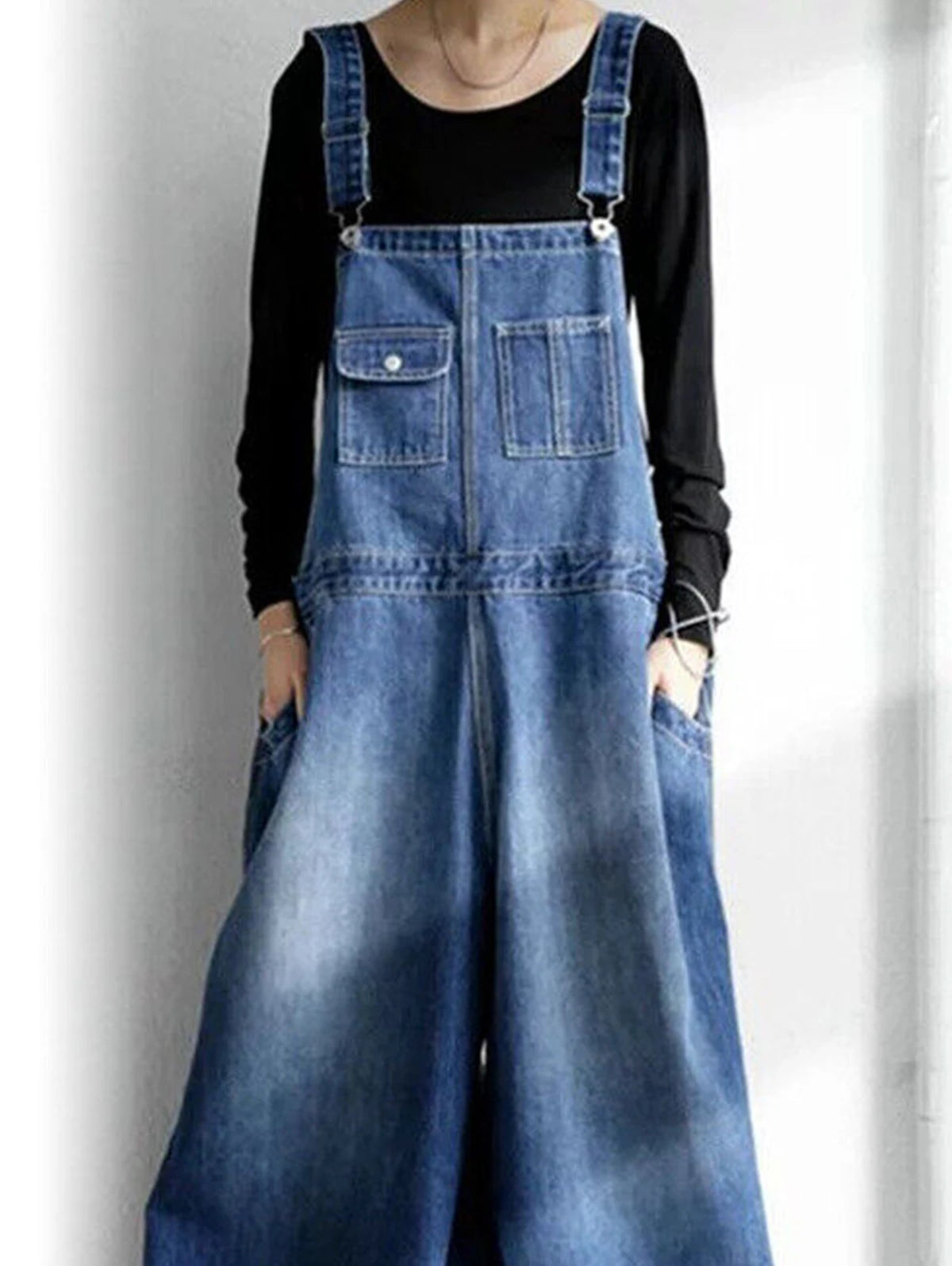 Women Denim Overalls Vintage Streetwear Loose Jumpsuit Korean Straight Wide Leg Pants Casual Jeans Oversized All Match Trousers