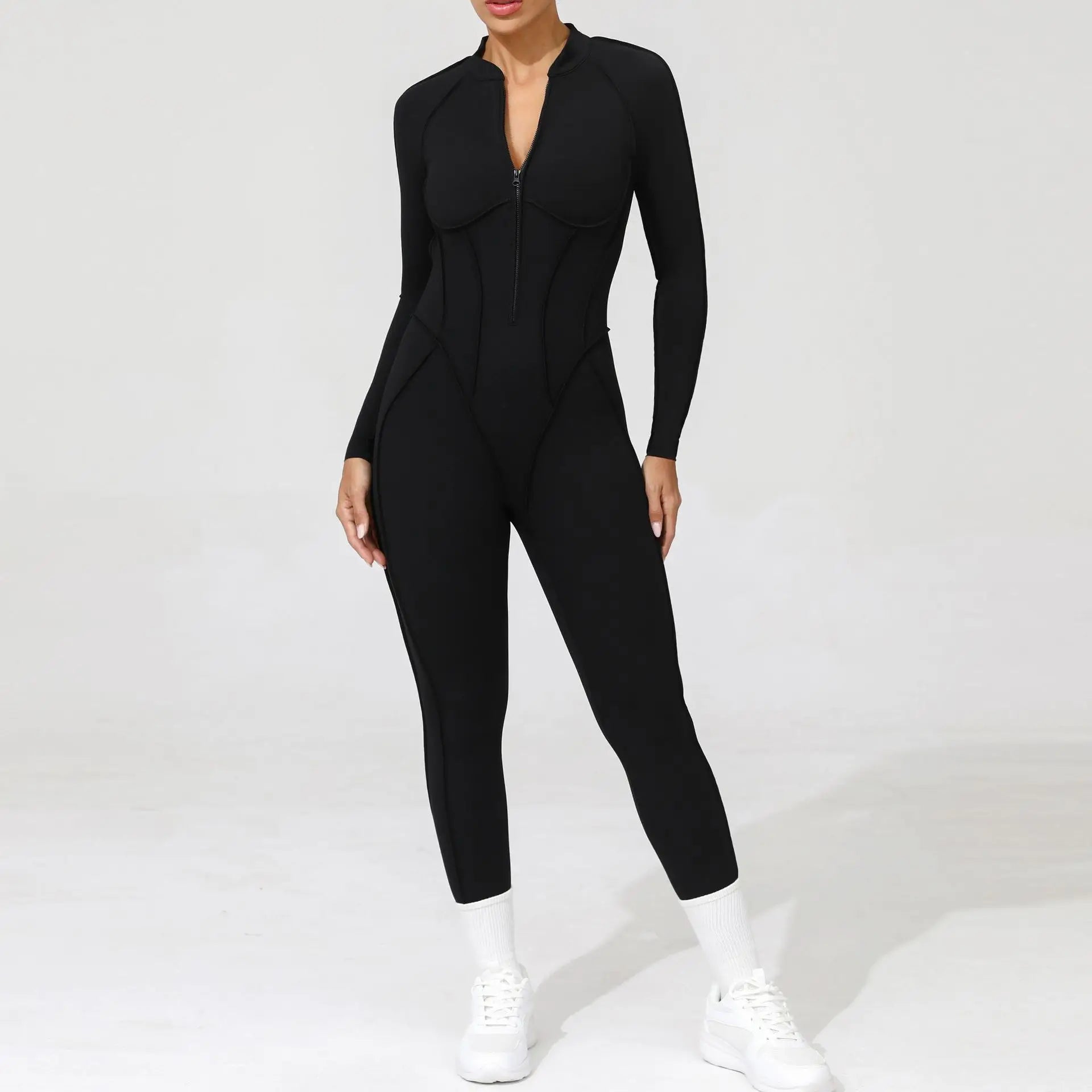 New Women One Piece Sexy V Back Tracksuit Yoga Clothing Clowns Women Long Sleeves Training Suits One-Piece Suit Without Backrest