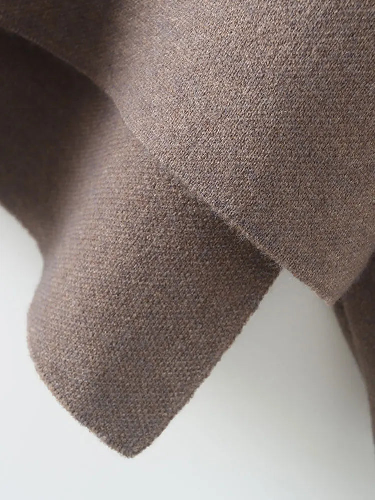 Autumn Women Loose Asymmetric Scarf Knit Jacket Solid Long Sleeve Single Button Side Slit Cardigan Lady Outerwear