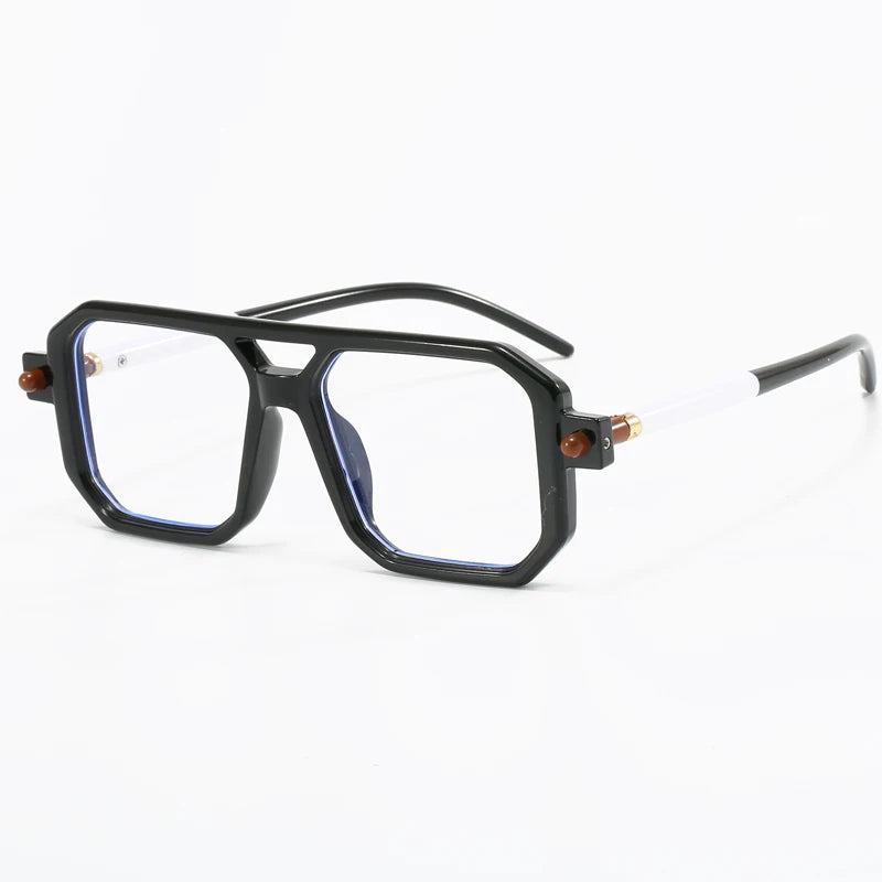 New Popular Square Retro Style Sunglasses Double Beam Pilot Sun Glasses Hawksbill Pattern Mirror Leg Design Flat Mirror