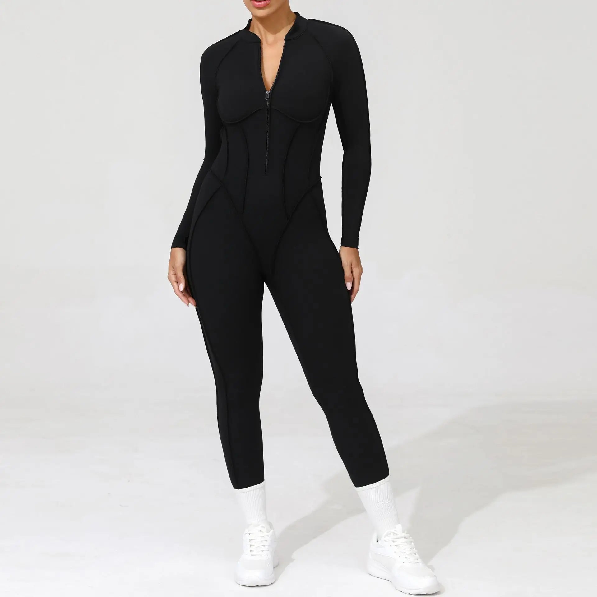 Women's Sports Jumpsuit Yoga Fitness Set with zipper & chest cushion Bare Back High elasticity soft fabric Gym workout bodysuit