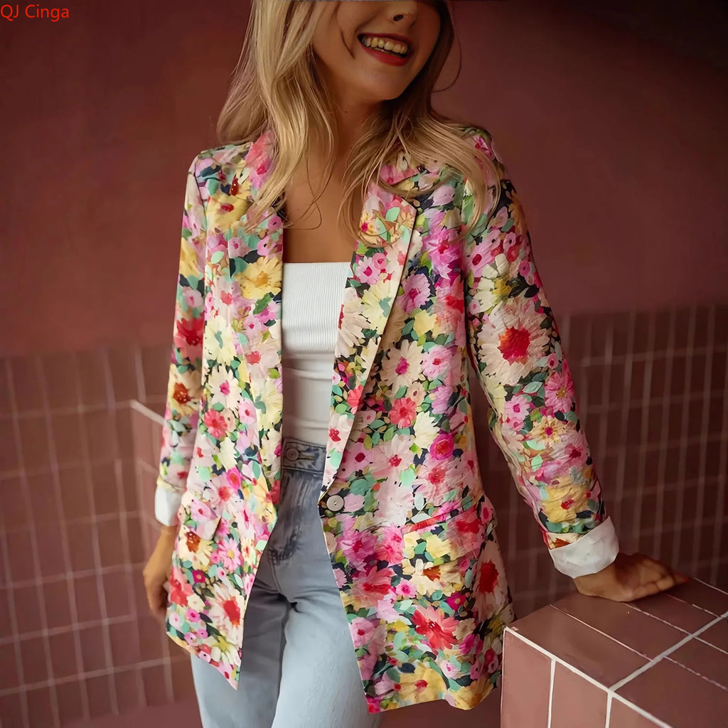Fall New Arrival Women's Printed Blazer Jacket Stylish Slim-Fit Outerwear Asian Sizes Coat S-XXL