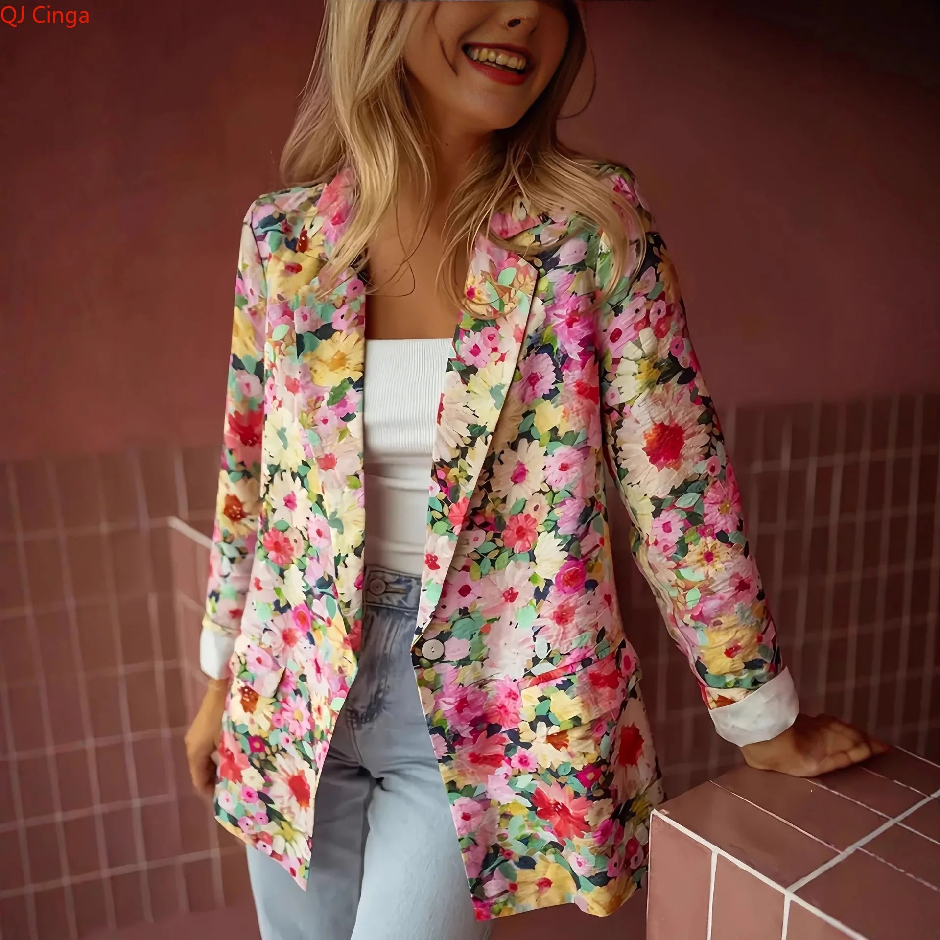 Fall New Arrival Women's Printed Blazer Jacket Stylish Slim-Fit Outerwear Asian Sizes Coat S-XXL