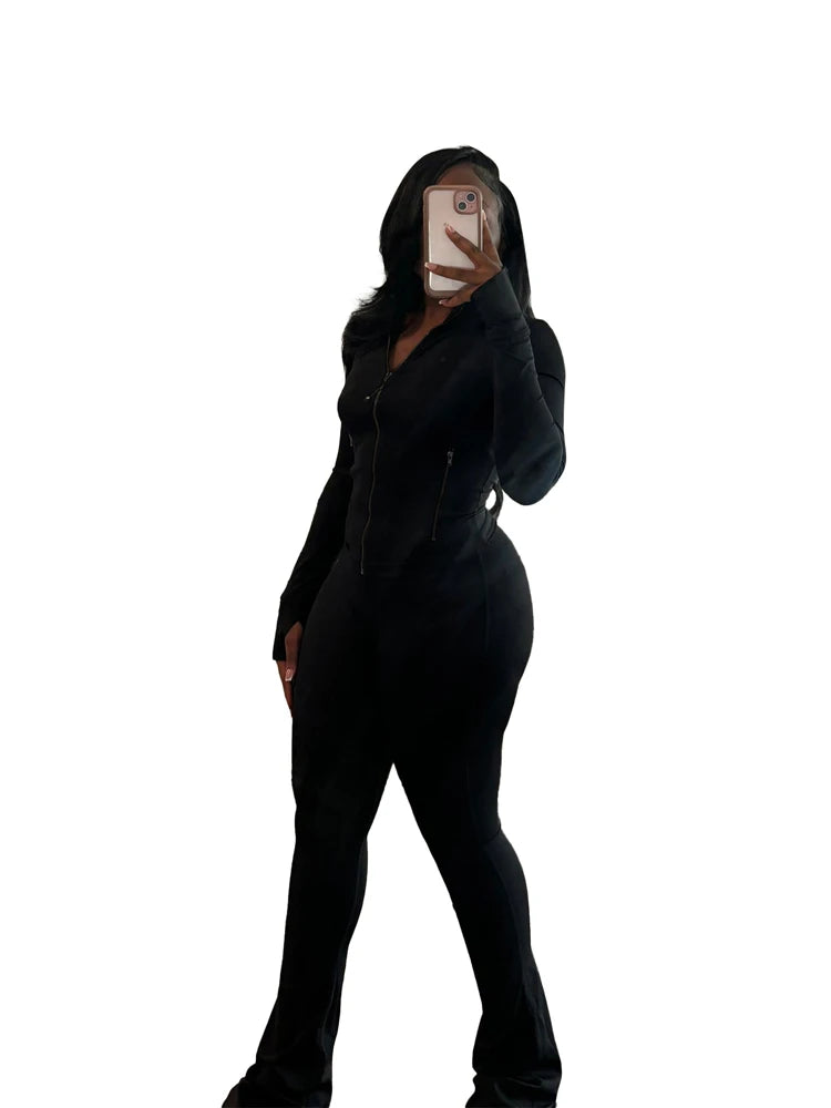 Fall Women Sport Loungewear Sexy Tight Long Sleeve Flared Pants Two Piece Set Active Gym 2 Piece Matching Sets Tracksuit Outfits