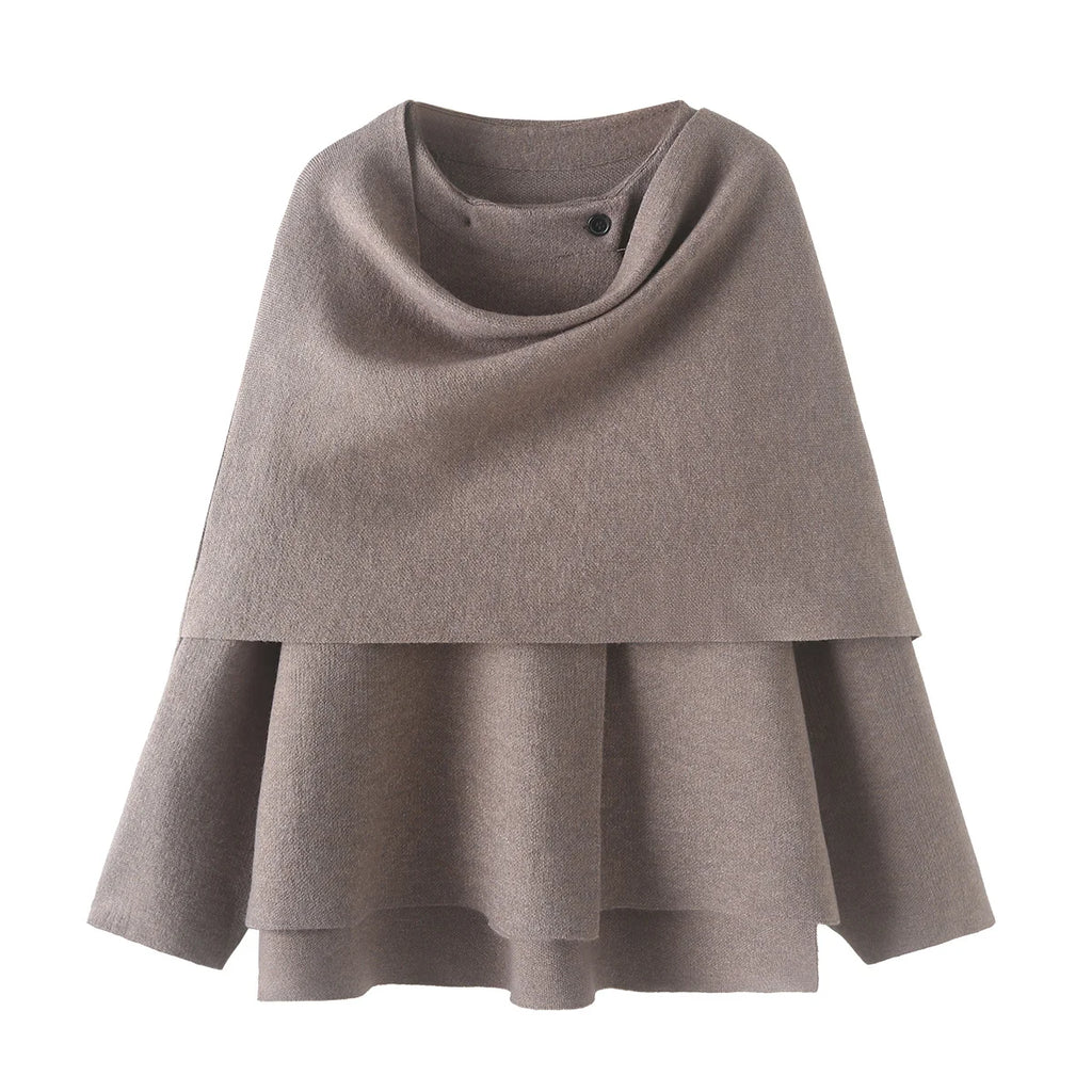 Autumn Women Loose Asymmetric Scarf Knit Jacket Solid Long Sleeve Single Button Side Slit Cardigan Lady Outerwear