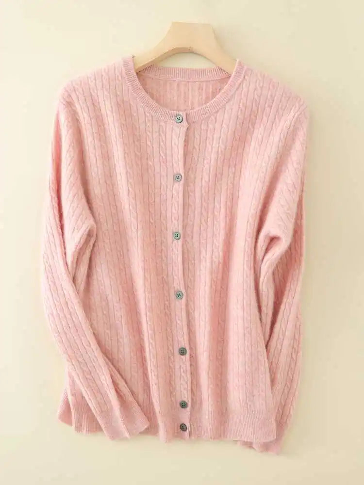 2025 Autumn Winter Women Sweater Solid O Neck Cardigan New Casual Versatile Tops Long Sleeve Single Breasted Cable Knit Sweater