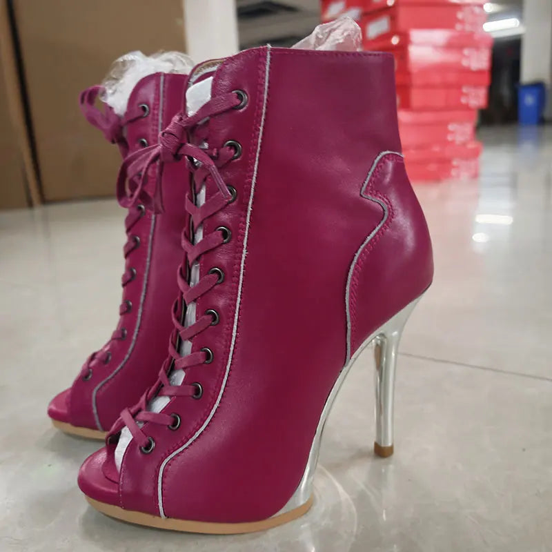Genuine leather Customizable boots European Style Sexy Thin High Heel Jazz Dance Sandal for Women Open Toe Ladies Dancing Shoes