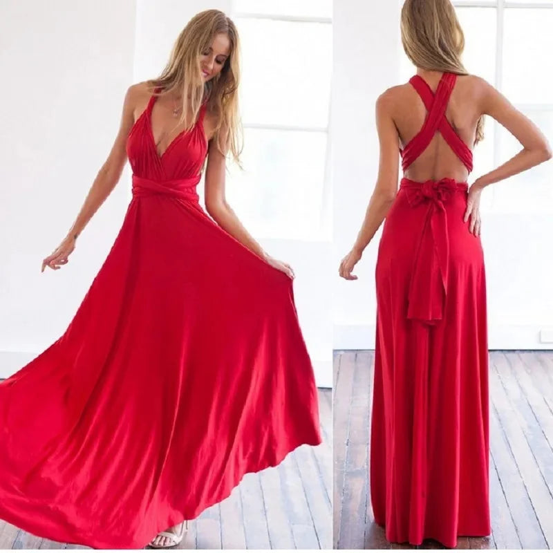 Fashion Multi-worn V-neck Vestidos De Fiesta Women Long Dress Sexy Strapped Lady Summer Maxi Dress