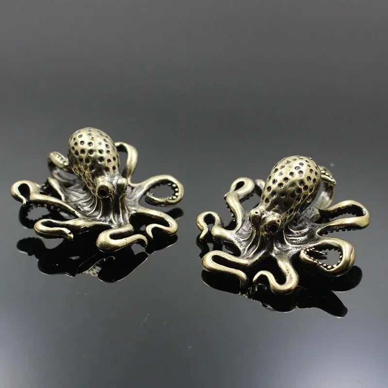 Brass Octopus Home Decoration Antique Copper Animal Figurines Miniatures Desk Ornament Accessories Creative Table Tea Pets Craft