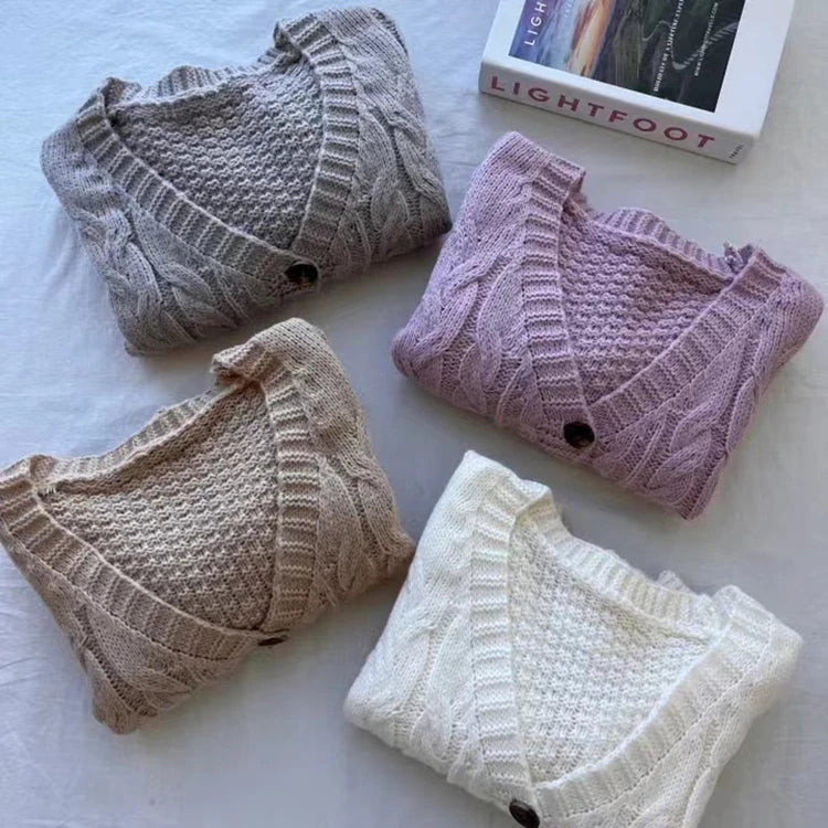Cable Knit Crop Cardigan Sweater for Women Long Sleeve Button-up Boxy-fit Crop Sweater Jacket Teen-girl Fall Winter Y2K Outfit