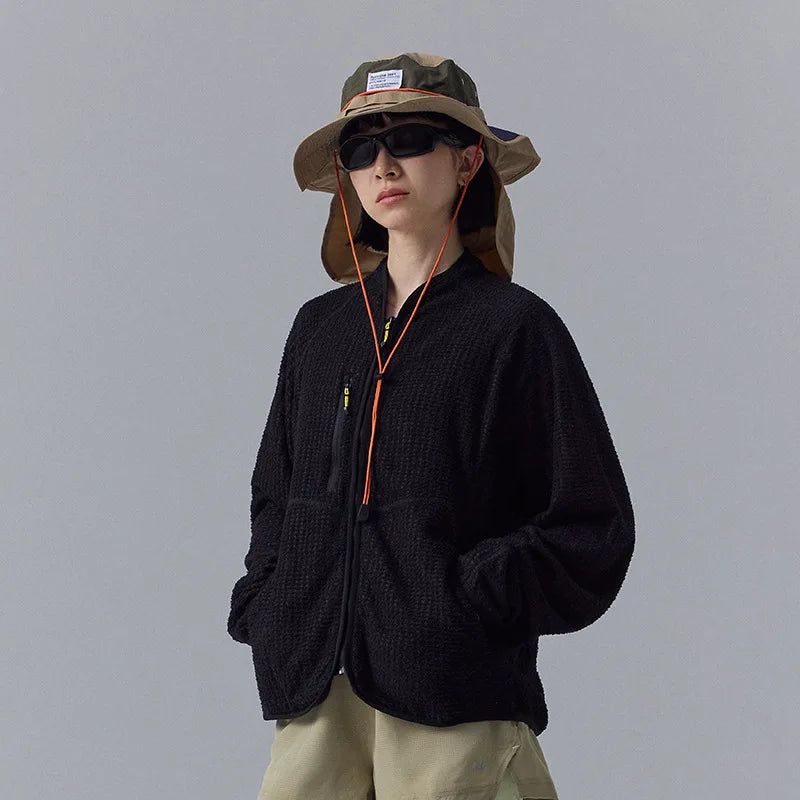 Lock-Warm Grid Fleece Lightweight & Breathable Stand-Collar Jacket for Couples: Long-Lasting Warmth for Mountain Outdoor Sports