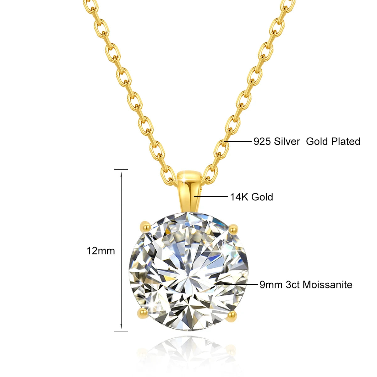 Szjinao 100% Real 14k Gold Moissanite Necklace For Women 6.5mm 1.0ct D Color AU585 K Gold Luxury Pendant Certificated Wholesale