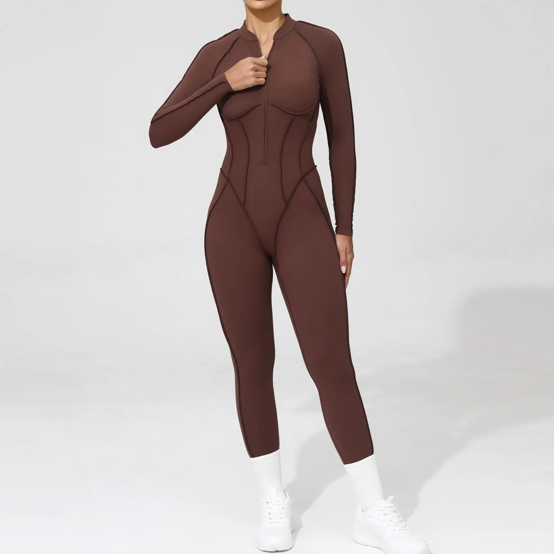 New Women One Piece Sexy V Back Tracksuit Yoga Clothing Clowns Women Long Sleeves Training Suits One-Piece Suit Without Backrest