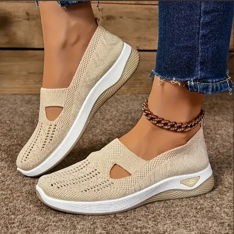 Women's shoes Solid Color Breathable Sneakers, casual sneaker women's summer sneakers, Low-top Knitted Casual Shoes Mom Shoes