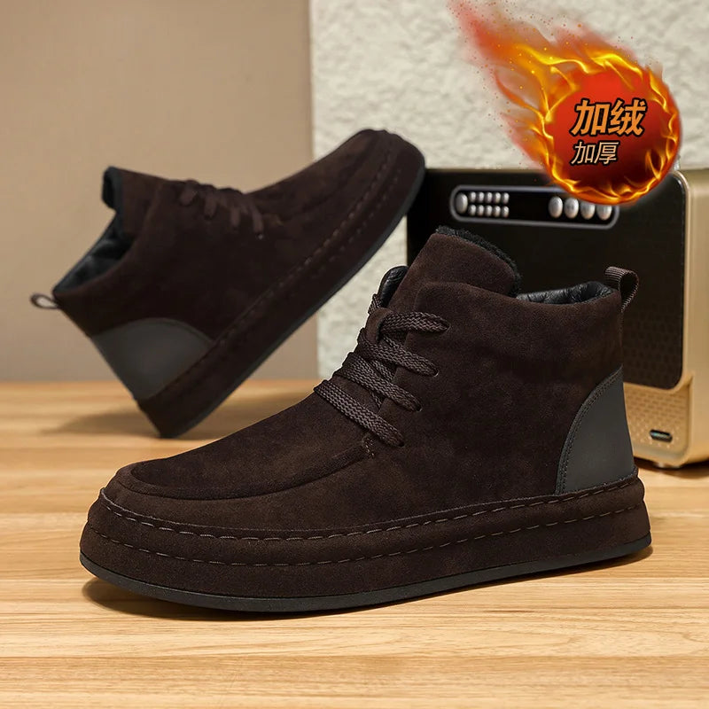 High-top cotton men's 2025 winter casual shoes, high-quality, fashionable, lightweight and breathable men's ankle boots