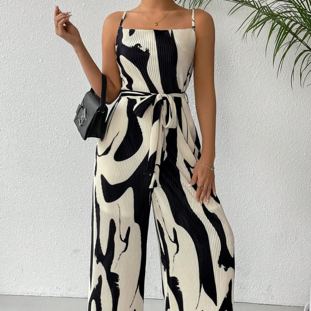 Women's summer new printed wide leg pants casual set jumpsuit