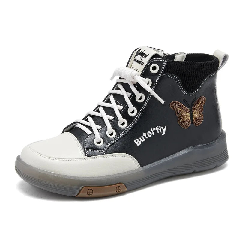 2025 Fashion Women Boots Genuine Leather White Ankle Boots Female Casual Sneakers Plus Size Soft Bottom High Top Women's Shoes