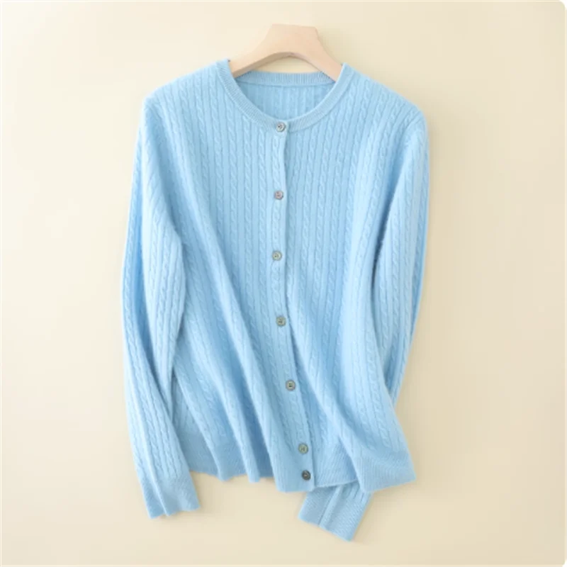 2025 Autumn Winter Women Sweater Solid O Neck Cardigan New Casual Versatile Tops Long Sleeve Single Breasted Cable Knit Sweater