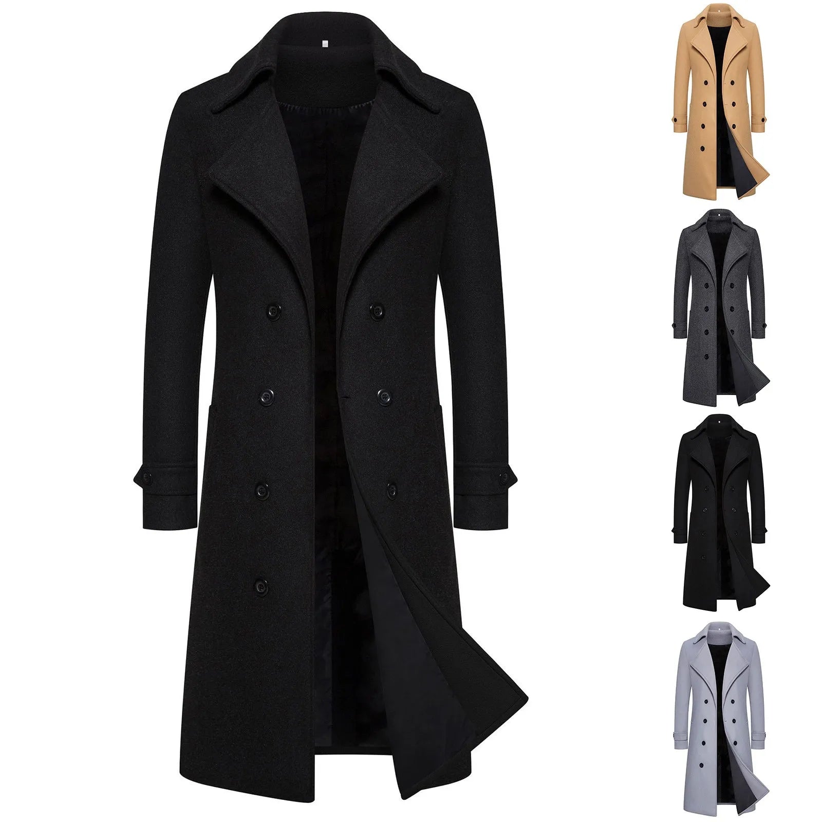 Unisex Long Wool Coat Trend Fashion Double-Breasted Elegant Windbreaker Woolen Jackets Autumn Daily Classic All-Match Slim Coat