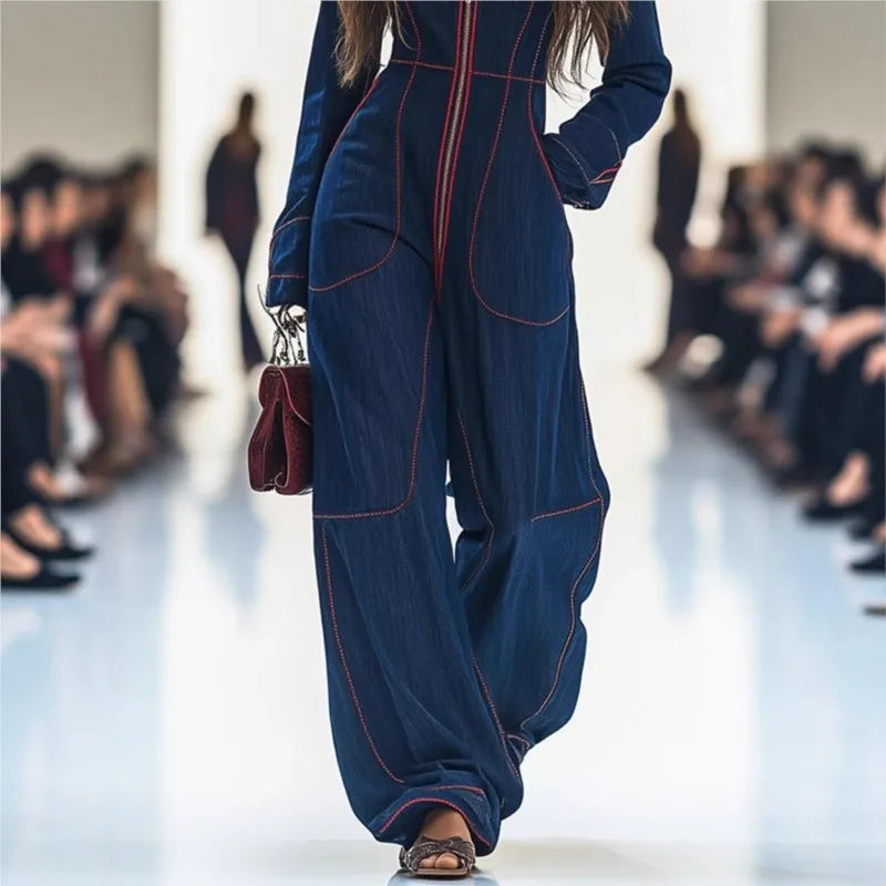2025 Solid Color Women Jumpsuits For Autumn Winter Long Sleeve Loose Fashion Streetwear Overalls Wide Leg Pants Trousers