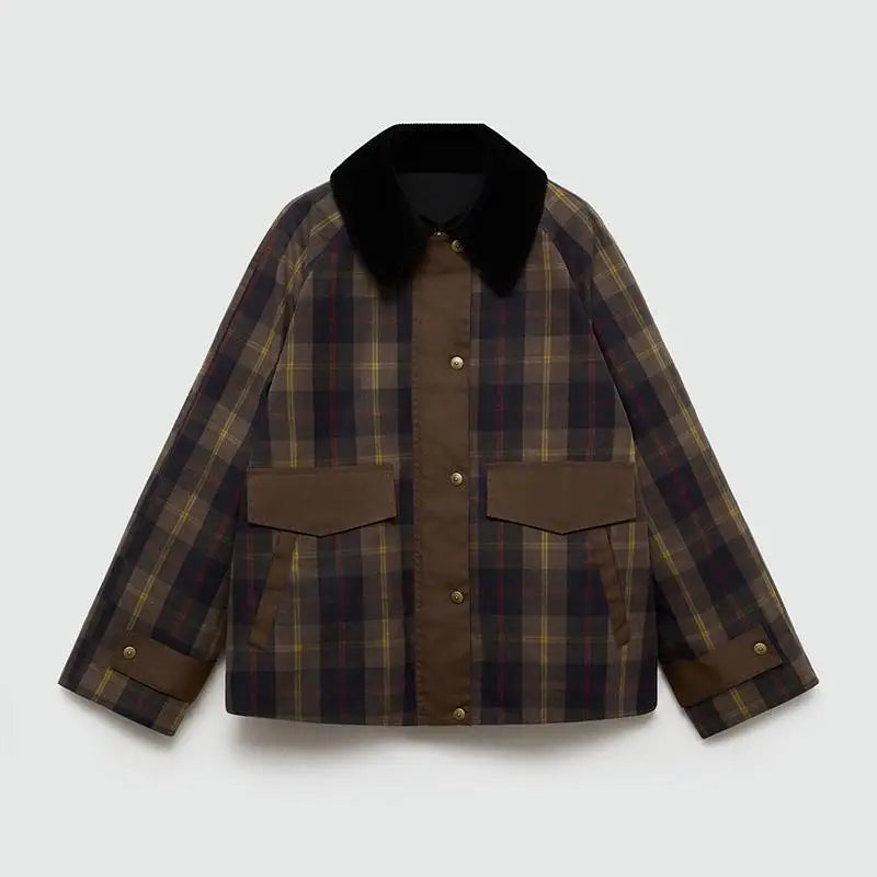 Women Retro Casual Chic Jacket Fashion Versatile Designer Style Outerwears Stylish Loose Plaid Coats 2025 Autumn Trendy Coat