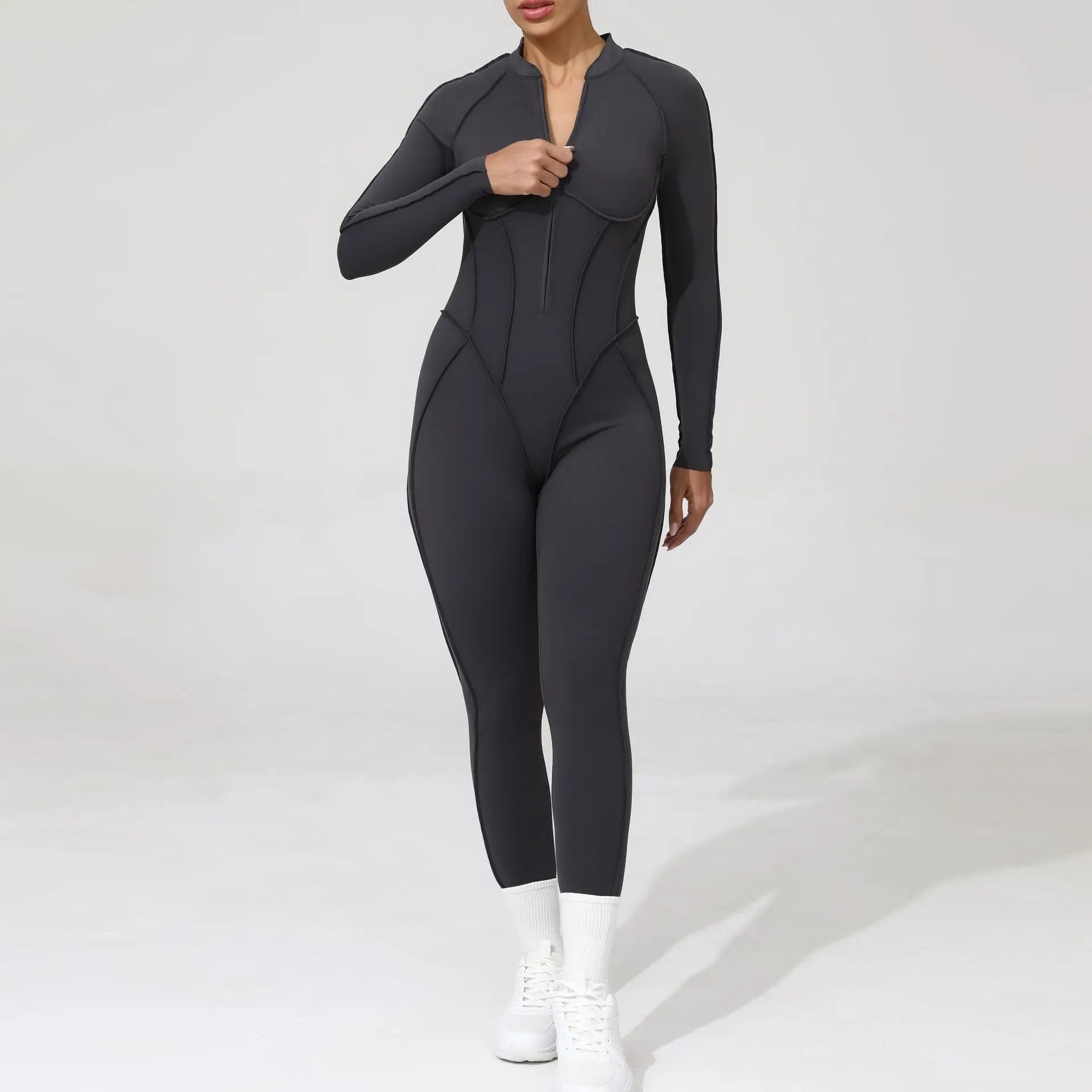 Women's Sports Jumpsuit Yoga Fitness Set with zipper & chest cushion Bare Back High elasticity soft fabric Gym workout bodysuit