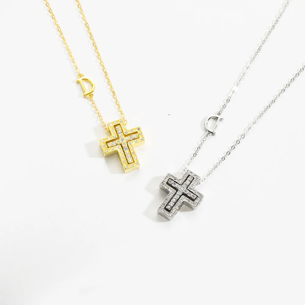 ANDYWEN 925 Sterling Silve Big Double Cross Pendant Long Chain Neckalce 2021 Korea Women High Quality D Twist Chain Jewelry Gift