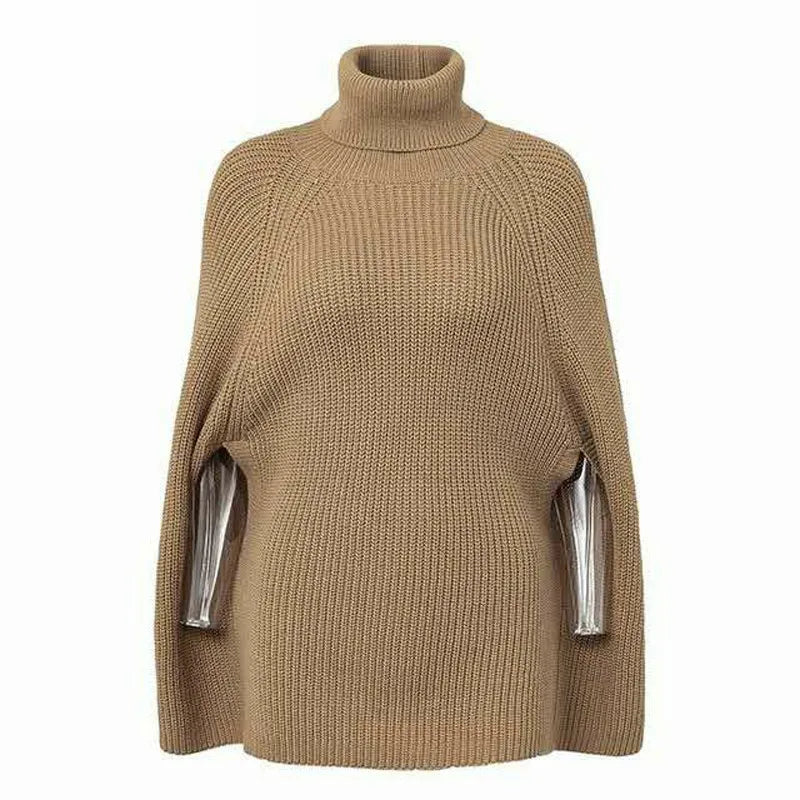 2025 Knitted Tops Loose Oversize Sweater Autumn Winter Fashion Women Cloak Poncho Female Sexy Elegant Turtleneck Sweaters Tops