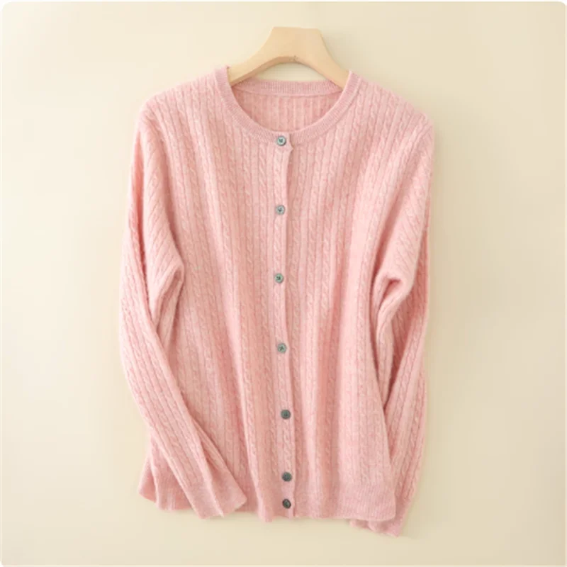 2025 Autumn Winter Women Sweater Solid O Neck Cardigan New Casual Versatile Tops Long Sleeve Single Breasted Cable Knit Sweater