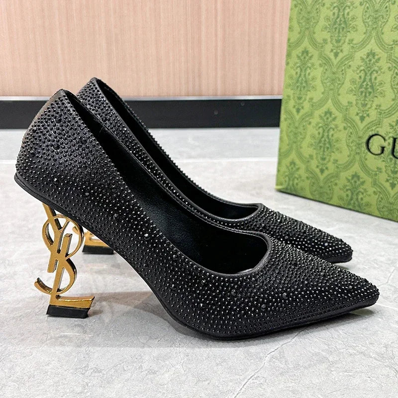 Heels Women New Design Metal Heel Patent Leather Banquet High Heel Sandals Elegant Sexy Women's High Heels Zapatos De Mujer