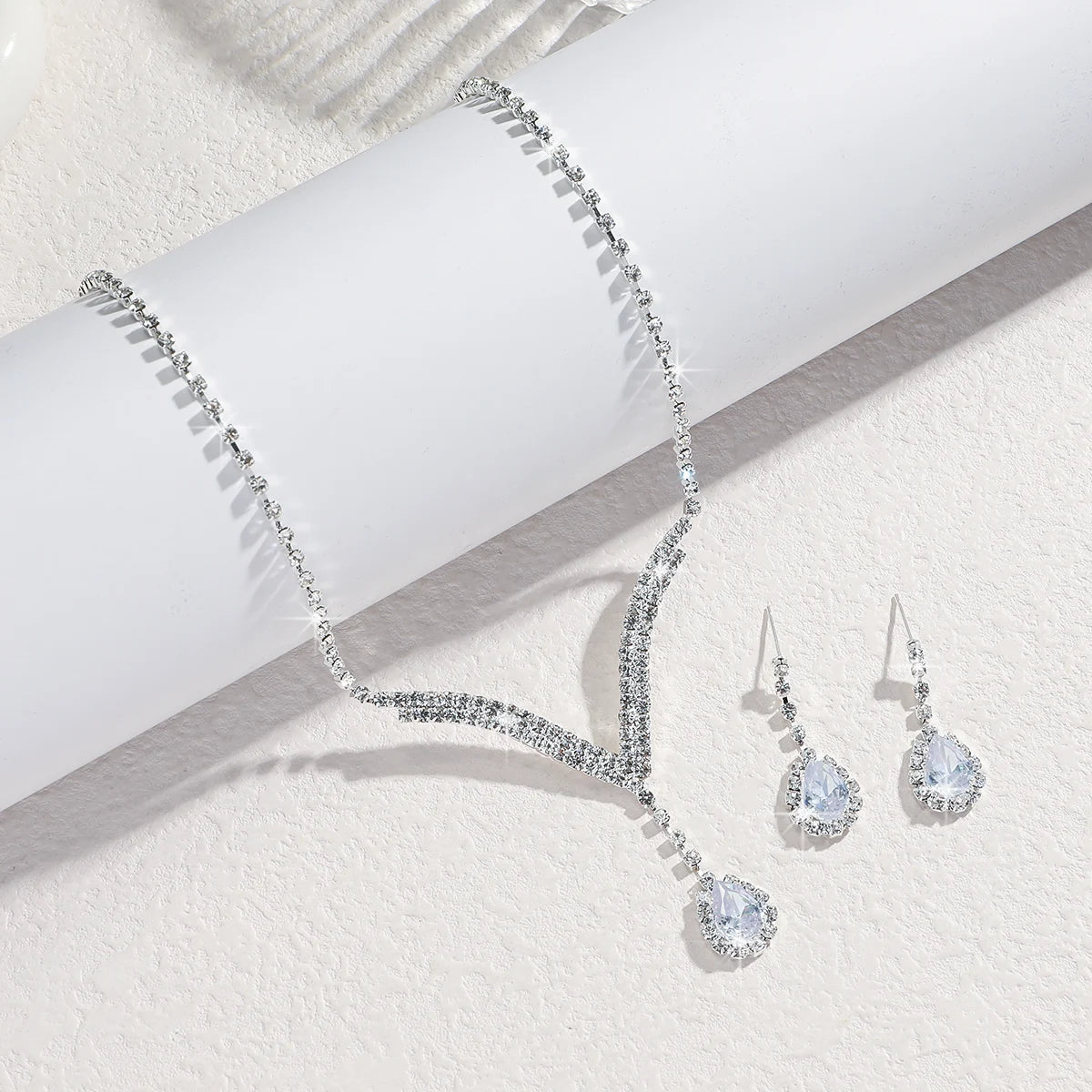 Cross-Border E-Commerce Bridal Jewelry European and American Rhinestone Necklace Earrings Ear Studs Wedding Jewelry Set