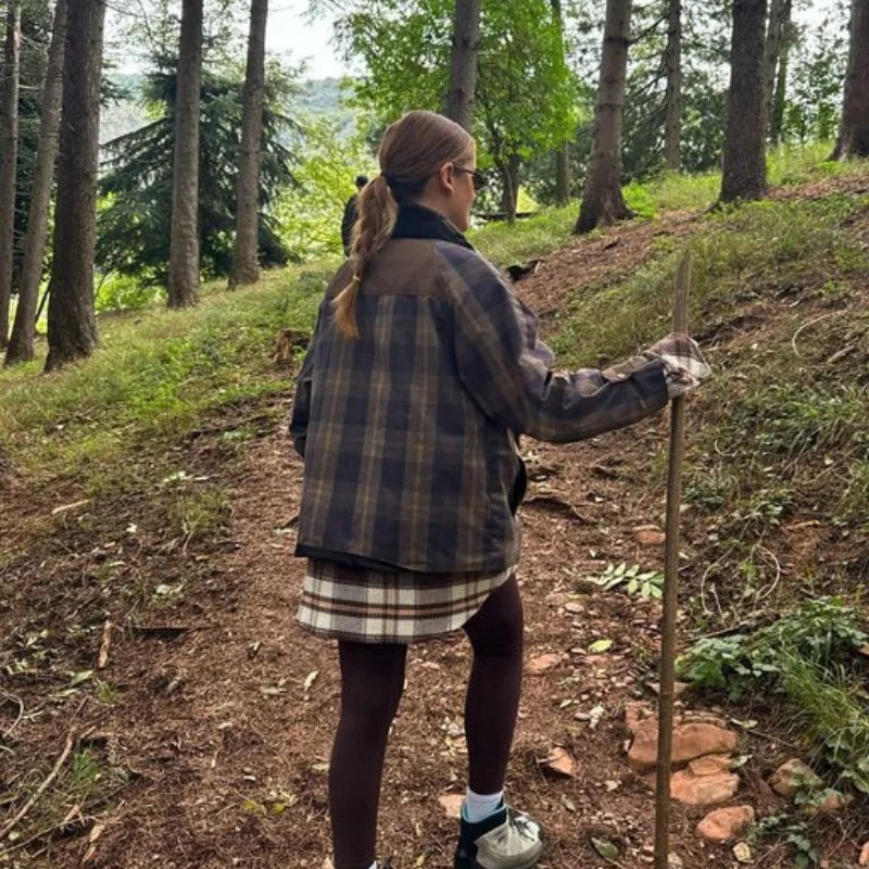 Women Retro Casual Chic Jacket Fashion Versatile Designer Style Outerwears Stylish Loose Plaid Coats 2025 Autumn Trendy Coat