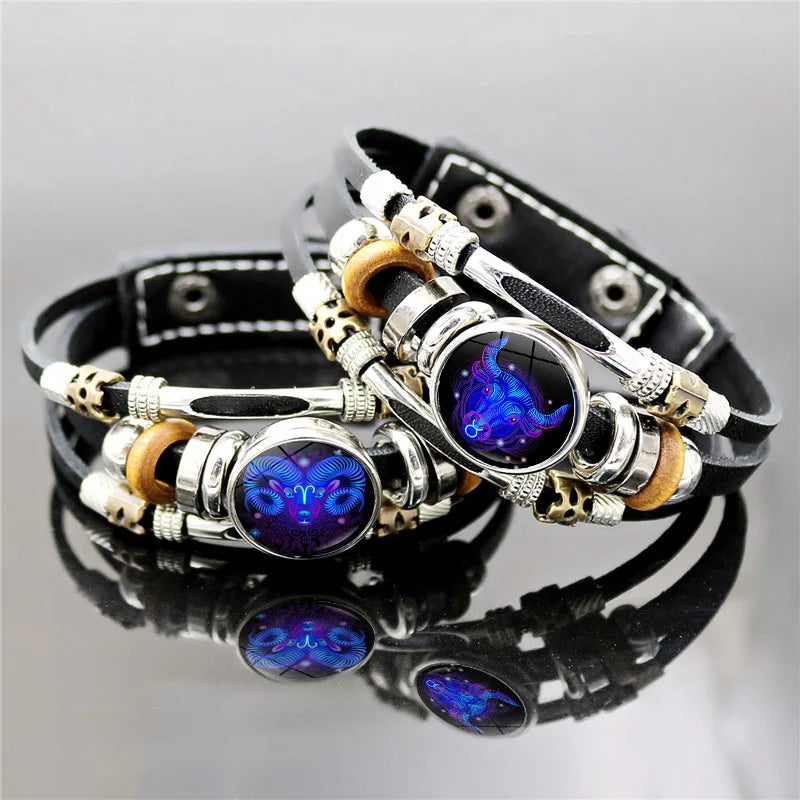 Constellations Luminous Leather Bracelet Retro Multi-layer Beaded Leather Bracelet Jewelry Gifts for Men Women Couples