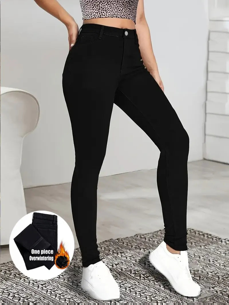 Women's high waisted basic black jeans, versatile and simple casual tight pencil pants