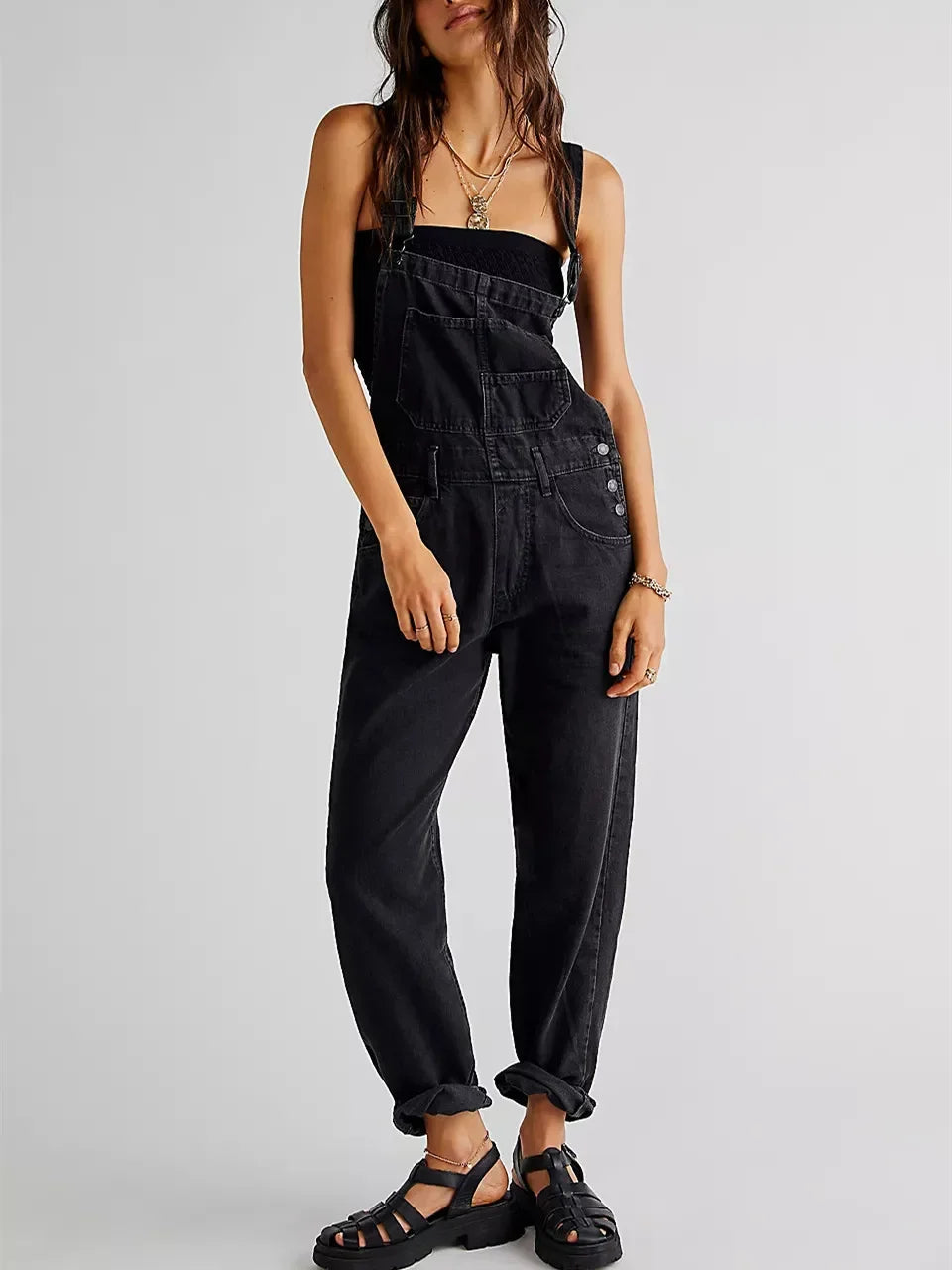 Fashion Denim Overalls for Women Loose Fit Classic Bib Casual Jean Stretchy Denim Overall Jumpsuit Tapered Leg Jean Pants